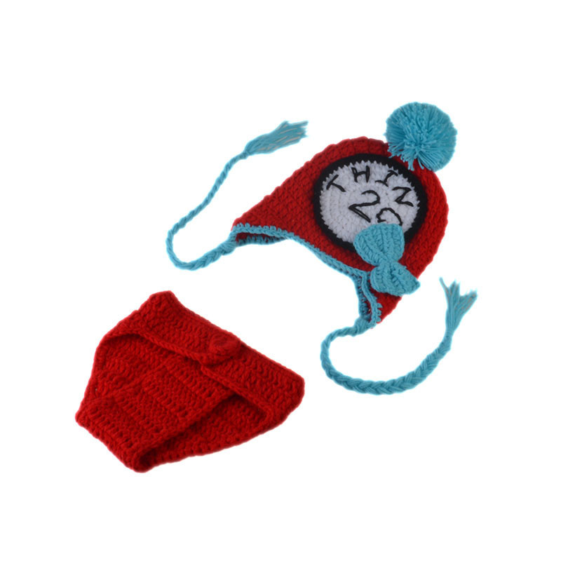 Twins watch Style Newborn Photography Baby Hat Crochet Clothing Set Knitted Infant Boys Photo Fotografia Props Cartoon Costume