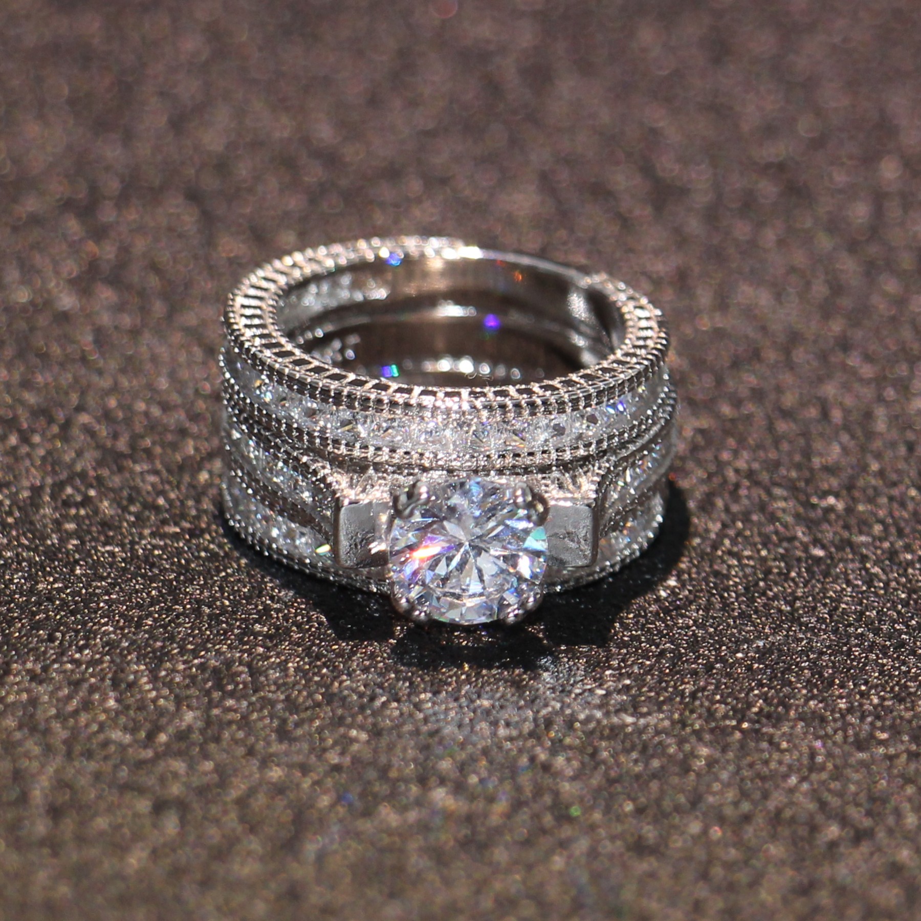 Free shipping Hot sale Engagement Topaz Simulated Diamond Diamonique 14KT White Gold Filled 3 Wedding women Ring Sets gift Size 5-11