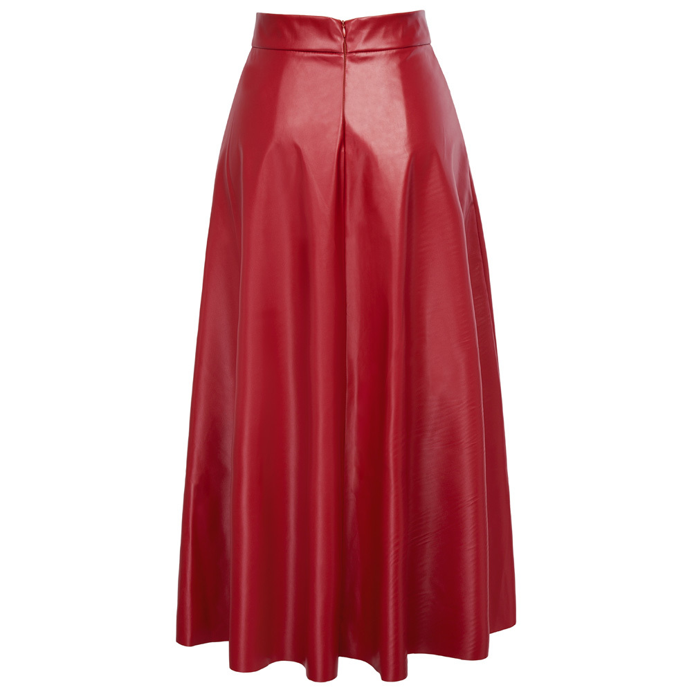 Kate Kasin Sexy High Waist Synthetic Leather Womens Skirts Autumn Winter 2018 Women Long Skirt Red Black Vintage Pleated Skirt C18111301