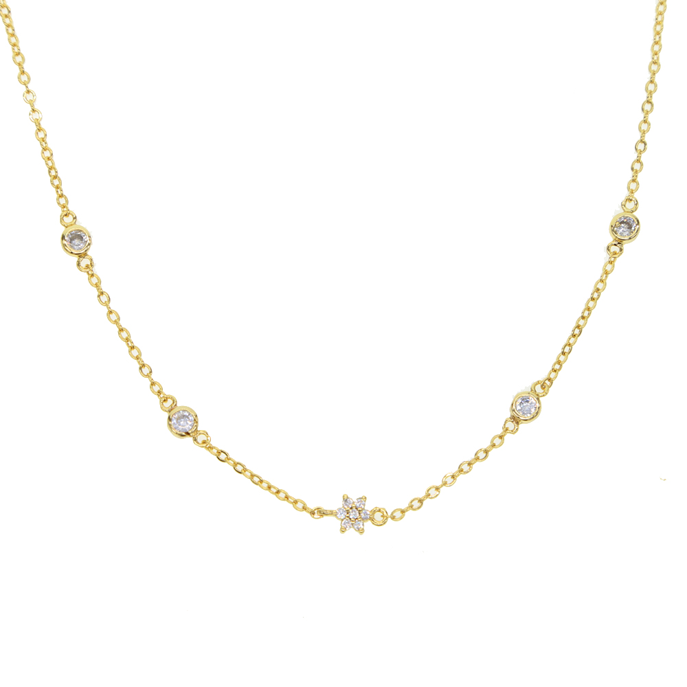 bezel round dots cz flower cz station necklace fashioin jewelry for women choker chain elegance trendy simple chain jewelry