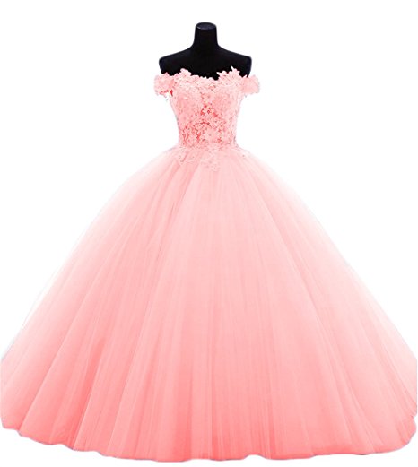 2018 Sexy Bateau Lace Ball Gown Quinceanera Dress with Appliques Tulle Plus Size Sweet 16 Dress Vestido Debutante Gowns BQ141