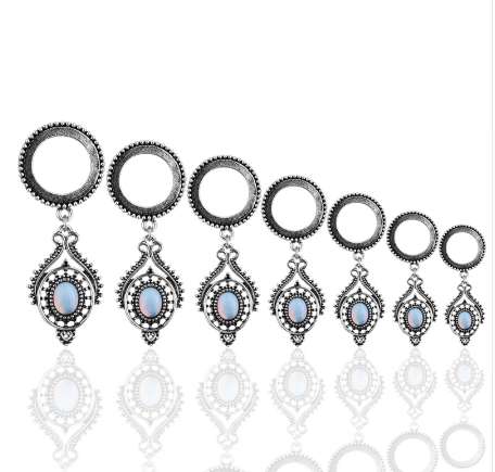 Waterdrop Opal Dangle Ear Plugs and Tunnels Stainless Steel Ear Expander Piercing Tunnels Ear Gauges Stretchers Body Jewelry