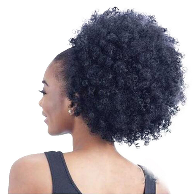 4C Black Puff Afro Curly Ponytail Drawstring Short Afro Kinky Curly Pony Tail Clip in on Brazilian Curly Hair Bun human hair 140g