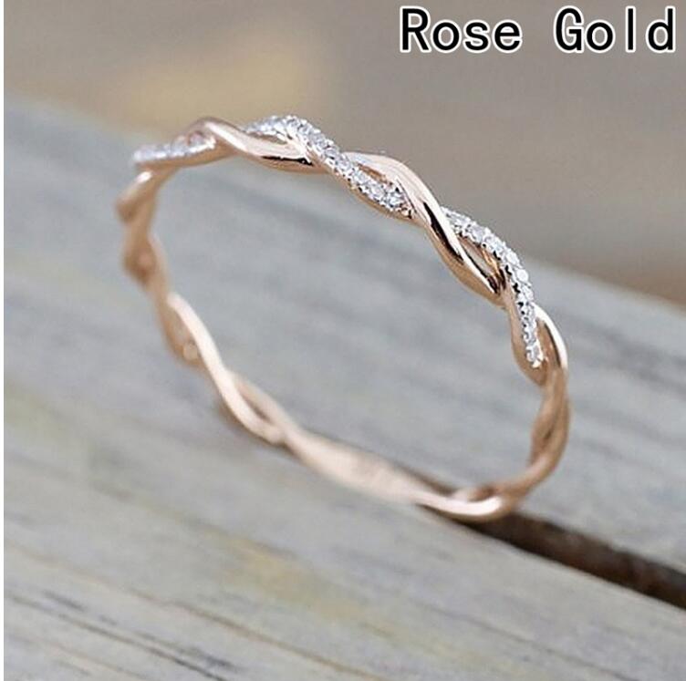Band Rings Wedding Jewelry Style Round Diamond For Women Thin Rose Gold Color Twist Rope Stacking In Stainless Steel1