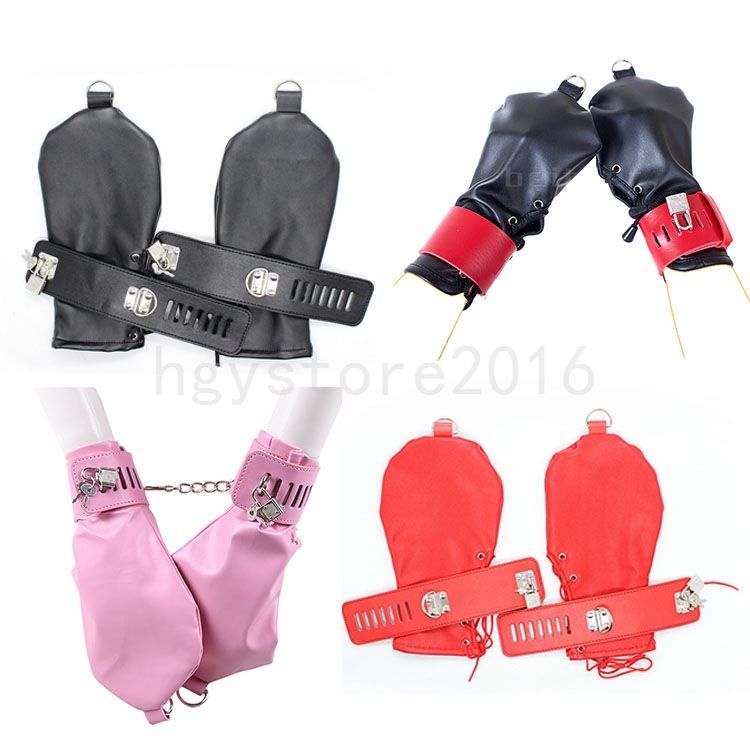 Bondage Dog Palm Gloves Restraint Lockable Mittens Handcuff Wrist Cuffs Cosplay Roleplay #R56