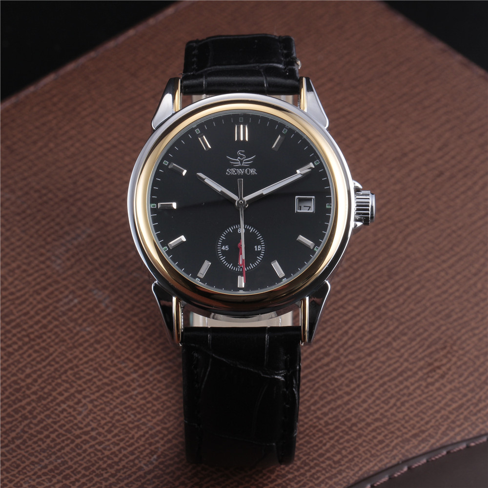 2016 New Fashion Mens Watches Top Leather Strap Casual Auto Date Mechanical Automatic Self Wind Wrist Watch