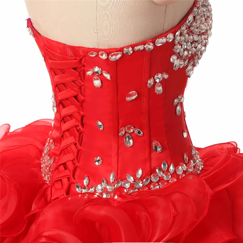 New Beautiful Red Quinceanera Dresses Beaded Party Prom Formal Floral Print Ball Gowns Vestidos De 15 Anos QC1476
