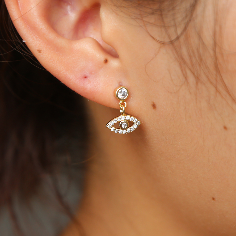 925 sterling silver cute evil eye charm dangl earring elegance danity silver jewelry round cz eye drop elegance women jewelry
