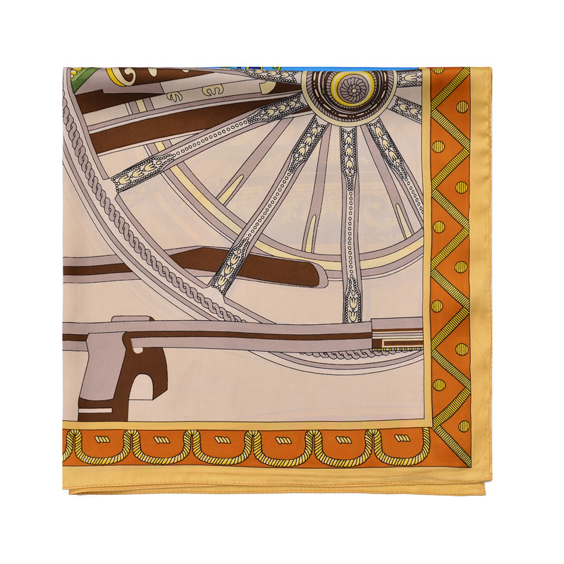 Twill Square Scarf For Women Retro Carriage Print Orange Neck Bandana Foulard Femme Small Silk Scarfs 60*60 Wholesale