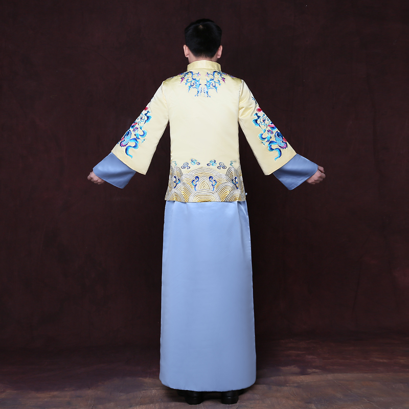 Chinese Traditional Wedding Groom gown robe Suzhou embroidery men clothing Groom wedding Outfit Ethnic clothes Red Beige Blue