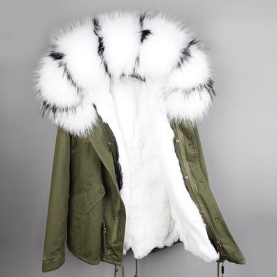 Classic white and black raccoon fur trim maomaokong brand girl snow coats white rabbit fur lining army green canvas mini parkas, Choose the model
Classic white and black raccoon fur trim maomaokong brand girl snow coats white rabbit fur lining army green canvas mini parkas, Choose the model