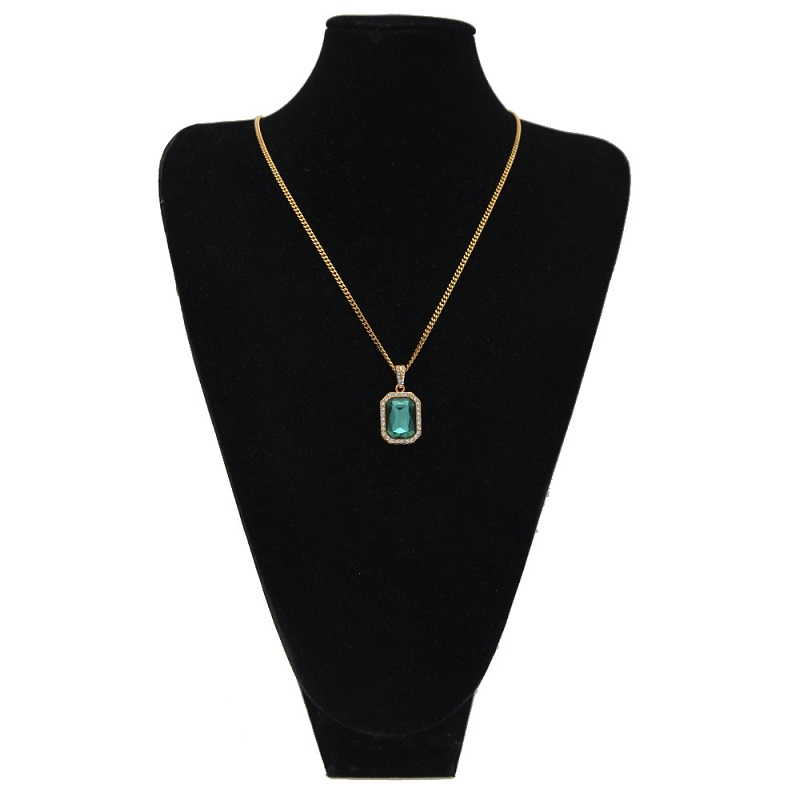 Mens Mini Ruby Pendant Necklace Gold Cuban Link Chain Fashion Hip Hop Necklaces Jewelry for Men