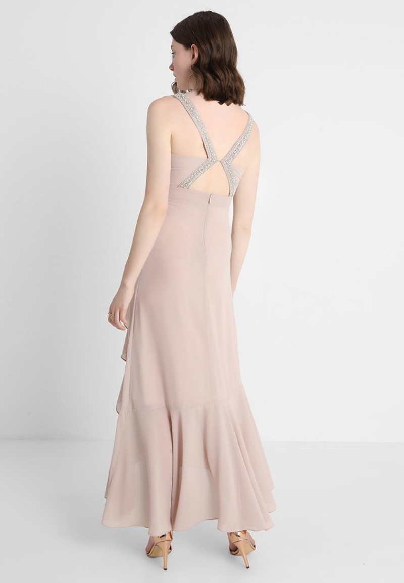 Summer Chiffon Mother Of The Bride Dresses Nude V Neck Hi Lo Hollow Back Wedding Guest Dress Women Formal Wear