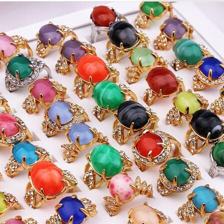 new Fashion Jewelry Mixed style Mixed order Exaggeration Opal Turquoise gemstone crystal Ring for Women