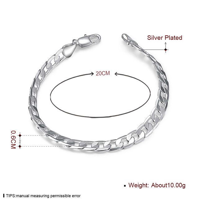 6M flattened side chain - male money silver plated bracelet SPB245; New arrival men and women 925 silver bracelet Link, Chain