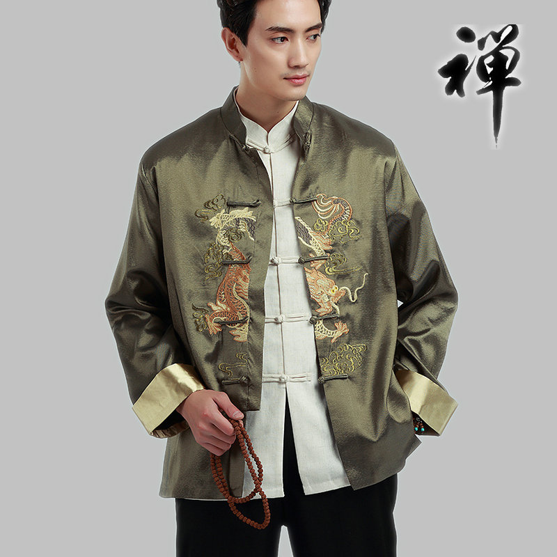 vintage Classical traditional Chinese clothing for men long sleeve jacket New Year Gift Party tang suit men's Chinese top ethnic clothing