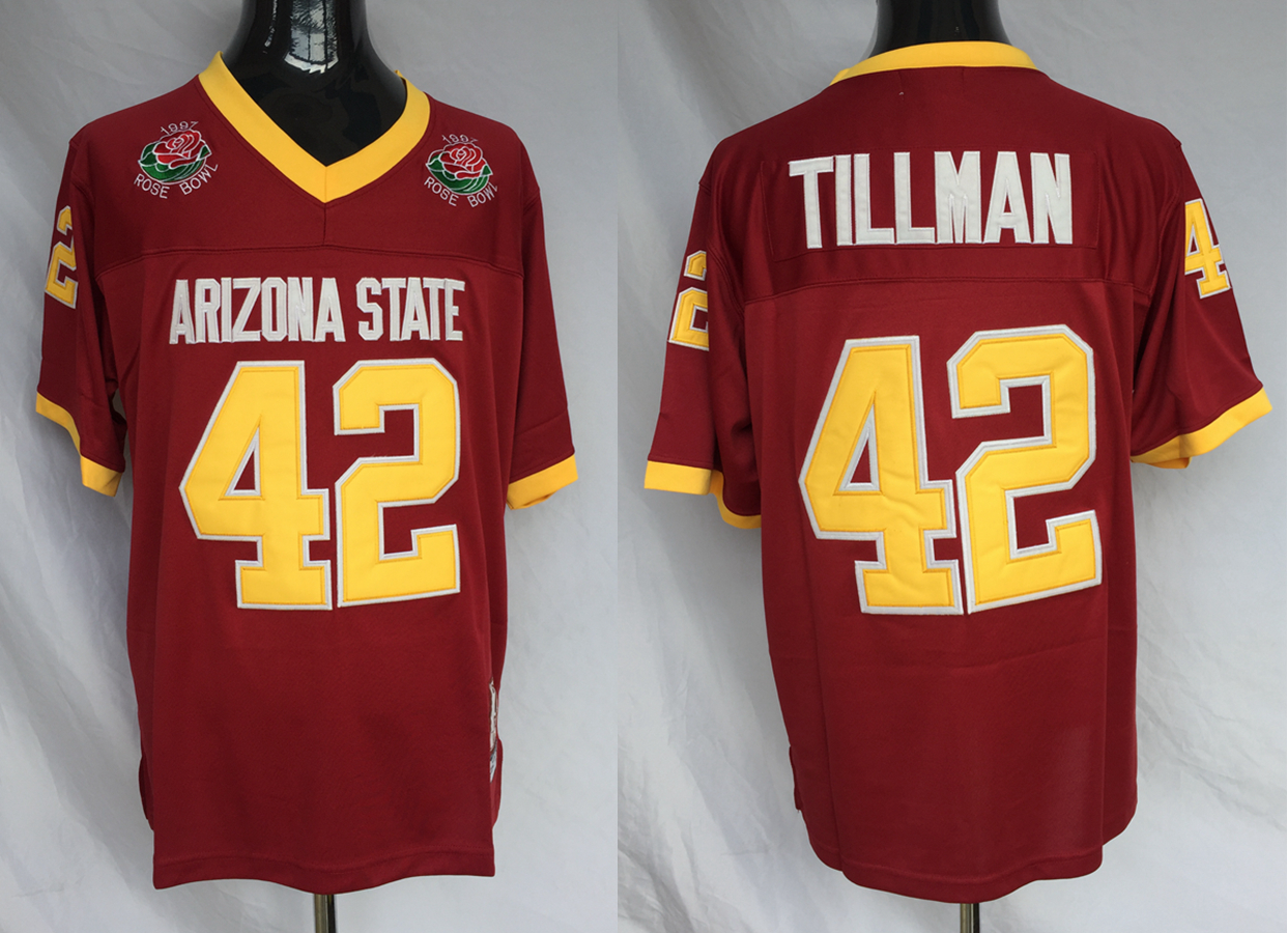 Mens Arizona State Sun Devis 42 Pat Tillman College Football Jerseys Maroon ASU Pat Tillman Vintage Football Shirts 1997 Rose Bowl Patch, Red
Mens Arizona State Sun Devis 42 Pat Tillman College Football Jerseys Maroon ASU Pat Tillman Vintage Football Shirts 1997 Rose Bowl Patch, Red
