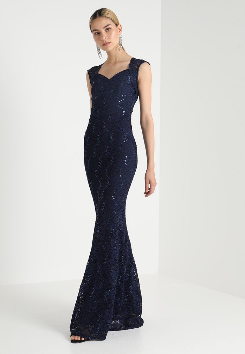 Dark Navy Mother Of The Bride Dresses Full Lace Applique Sequins Long Wedding Guest Dress Formal Evening Gowns