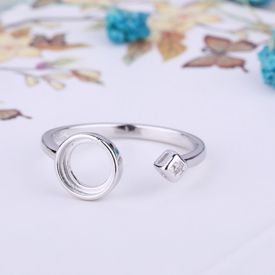 925 Sterling Silver Engagement Wedding Ring 7x7mm Round Cabochon Semi Mount Ring Crystal Fine Jewelry Setting White Gold Color