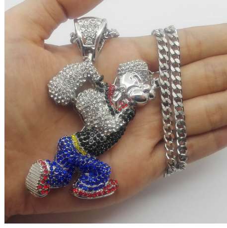 Bling Bling Iced Out Large Size Cartoon Movie Crystal pendant Hip hop Necklace 30inch stainless steel cuban chain N634B