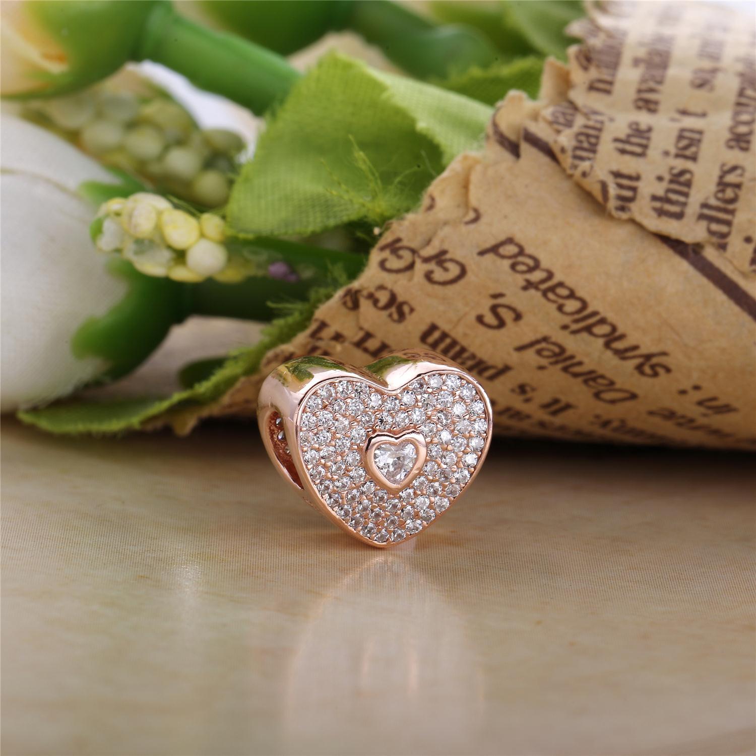 18CT Rose Gold Plated Over 925 Sterling Silver Charm Bead Fits European Jewelry Bracelets and Necklaces