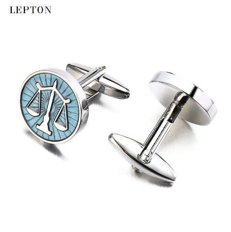 Libra Scales Cufflinks Lepton Stainless Steel Round balance Cuff links for Mens Shirt Studs Gift Lawyer Relojes gemelos