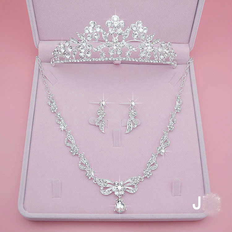 shining three pieces bridal jewelry accessories crystal pearls headpieces crown and tiaras for wedding events