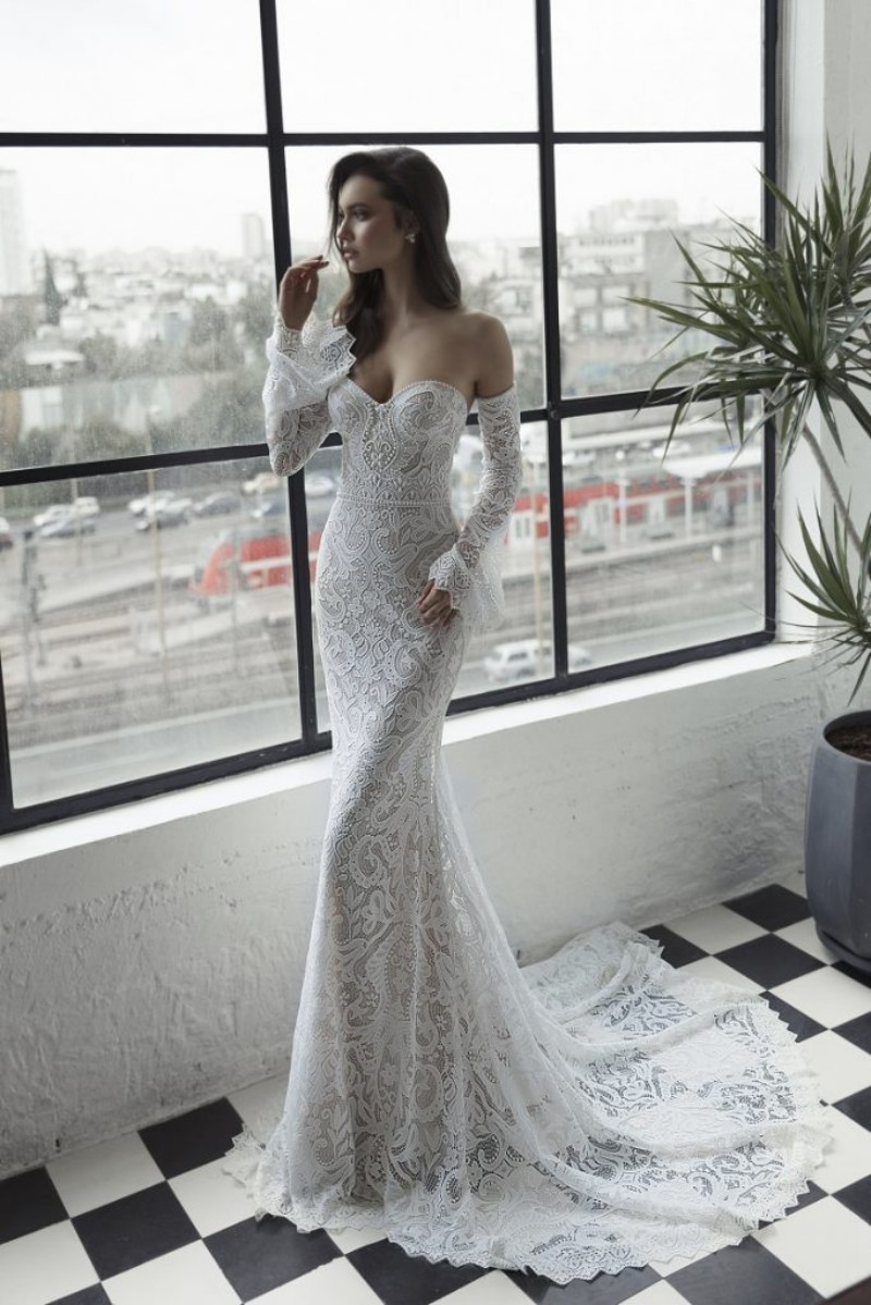 Sexy Mermaid Dresses Sweetheart Julie Vino Long Sleeve Gowns Vestidos De Noiva Beach Lace Wedding Dress 0505 0505