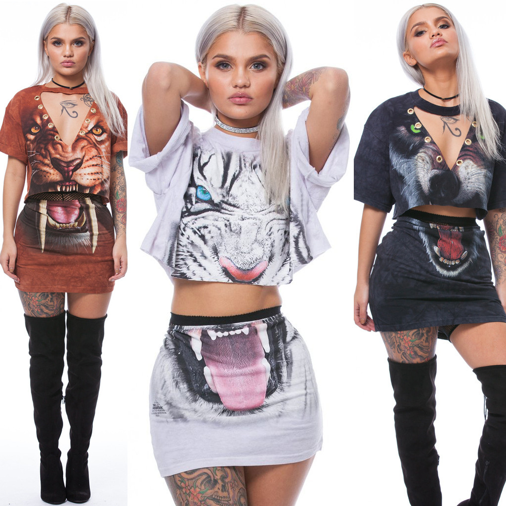 2017 Summer 3D Printed Tiger Panther Two Piece Set Dress Women Short Sleeve Cropped T Shirt Tops and Skirt 2 Piece Outfits, White
2017 Summer 3D Printed Tiger Panther Two Piece Set Dress Women Short Sleeve Cropped T Shirt Tops and Skirt 2 Piece Outfits, White