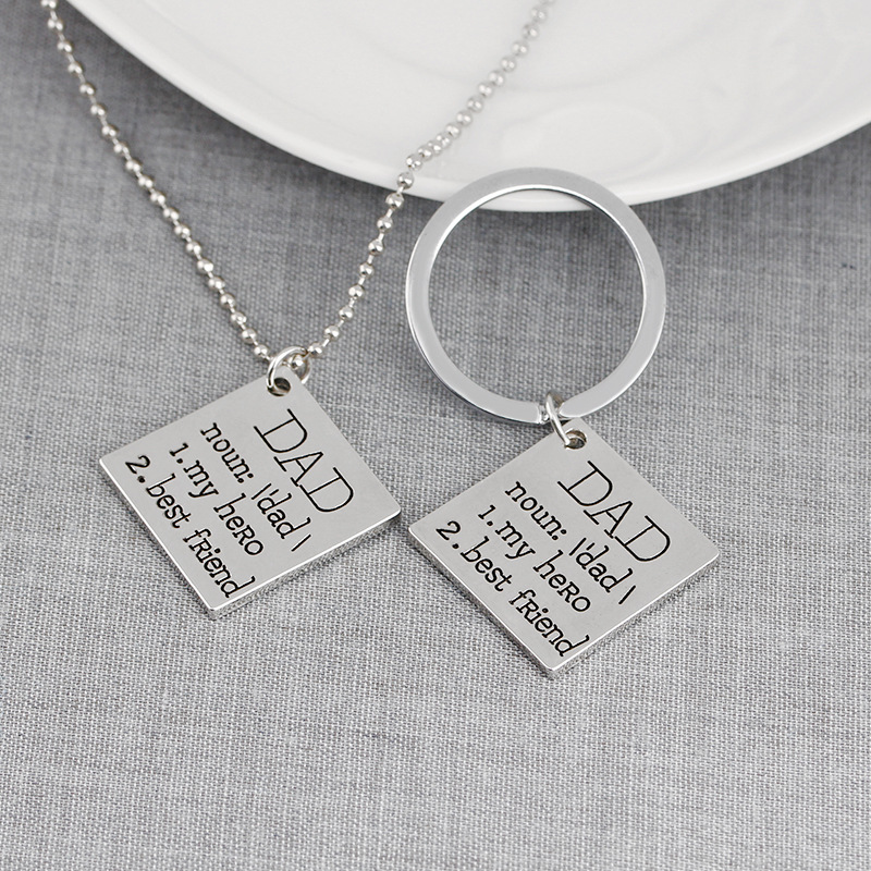 Love DAD My Hero Friend Tag pendant Necklace Key Ring Letter Father Son Daughter Chain Fashion Jewelry will and sandy, Silver
Love DAD My Hero Friend Tag pendant Necklace Key Ring Letter Father Son Daughter Chain Fashion Jewelry will and sandy, Silver