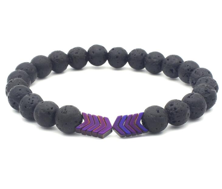 Black 8MM Volcanic Stone Hematite Beaded Strands Bracelets Wholesale Magnetic Energy Lava Rock Beads Bracelet Mix