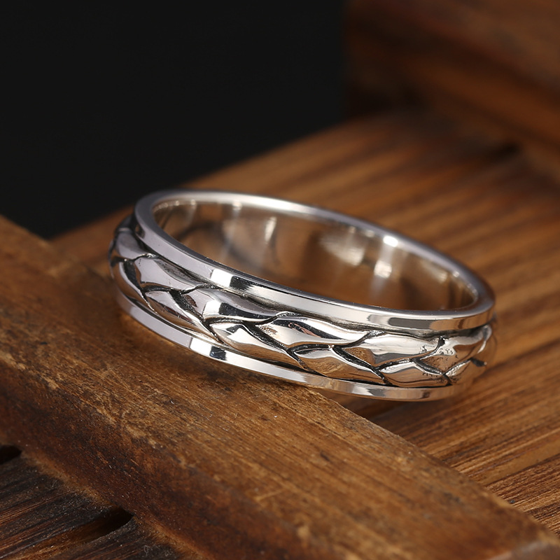 Brand new 925 sterling silver vintage jewelry American & European style braid shape rotational designer mens band ring free shipping