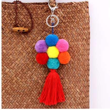 1pc Colorful Flower POM POM Tassel Keychain Pompons Bag Accessories Keychain Key Ring Pendant Jewelry