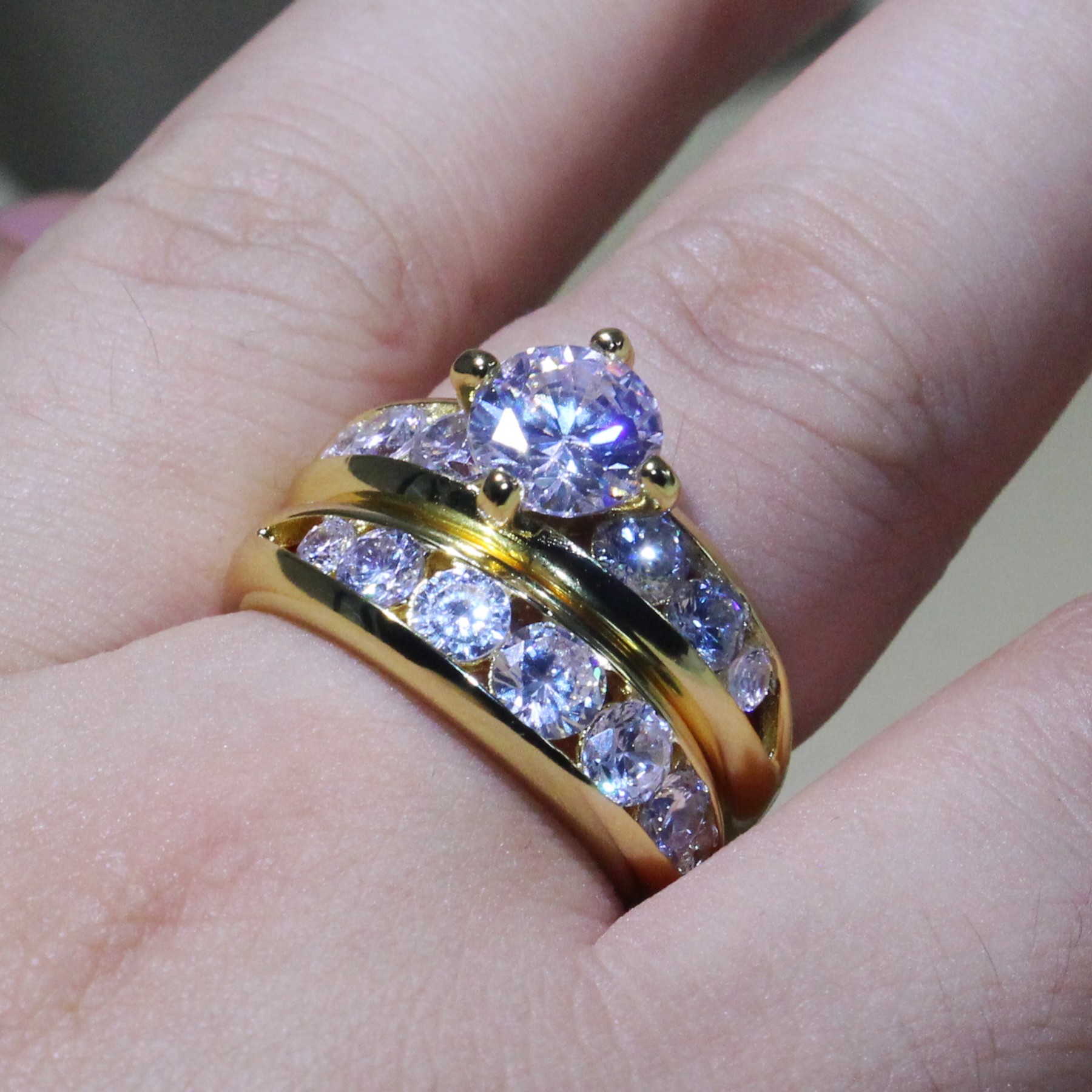 Sterg Sier Gold Fill Topaz Cubic Zirconia White Dia Rings Bridal Set