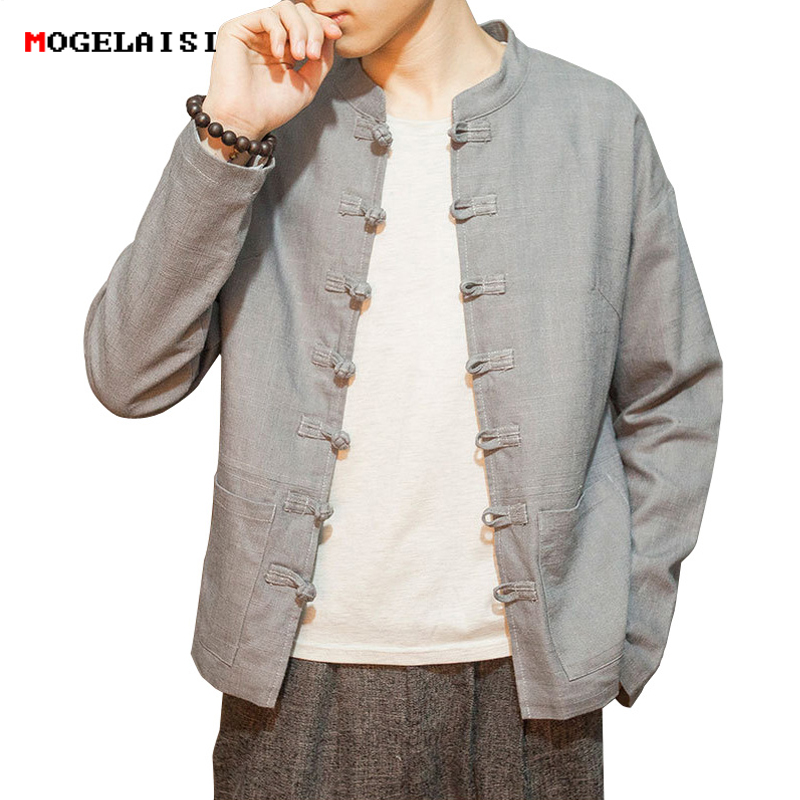 Autumn Mens Jackets Linen Cotton 5XL Retro Men Coat Buttons Linen Jacket Men Solid Winter Jacket Chinese Style Stand Collar