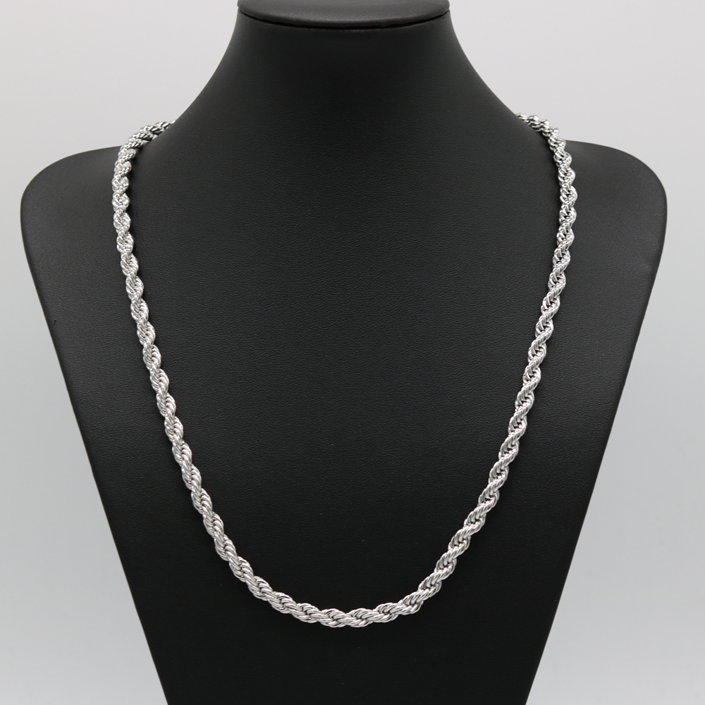 24 Inches Classic Rope Chain Thick Solid 18k White Gold Filled Womens Mens Necklace Twisted Knot Chain 6mm Wide