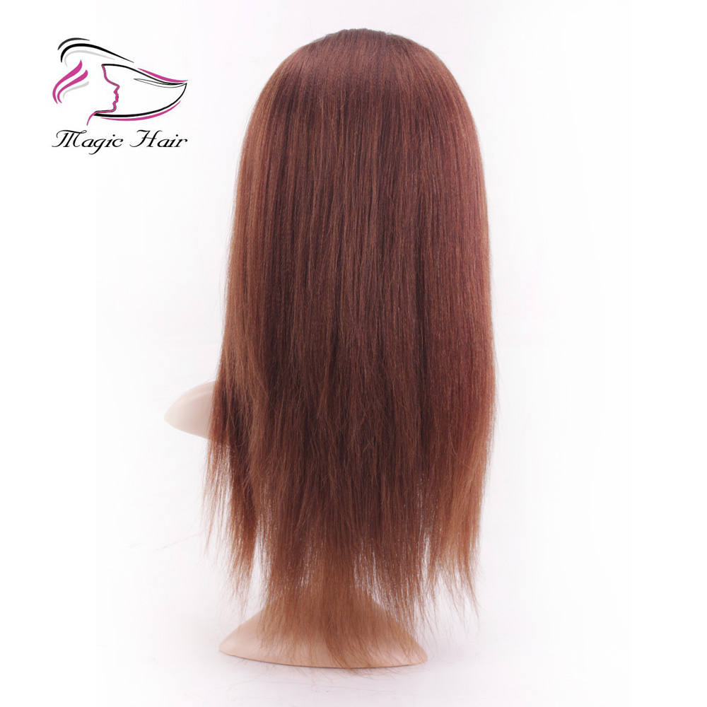 Evermagic human hair wigs Brazilian virgin hair pre-plucked hairline yaki straight color 4# full lace wigs lace front wigs for black women