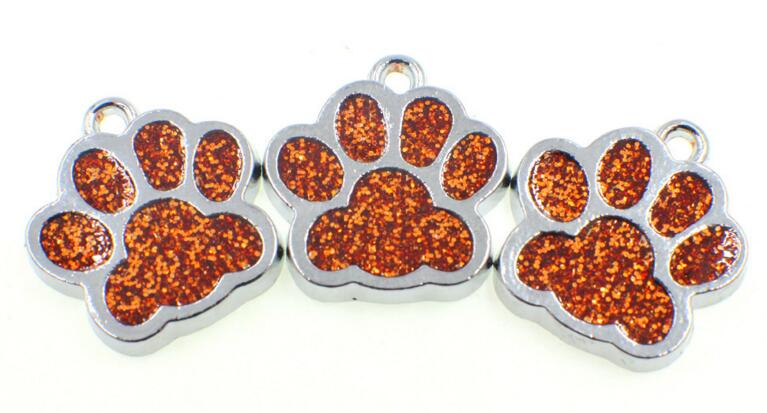 Whole 50pcslot Bling dog bear paw print hang pendant charms fit for diy keychains necklace fashion jewelrys