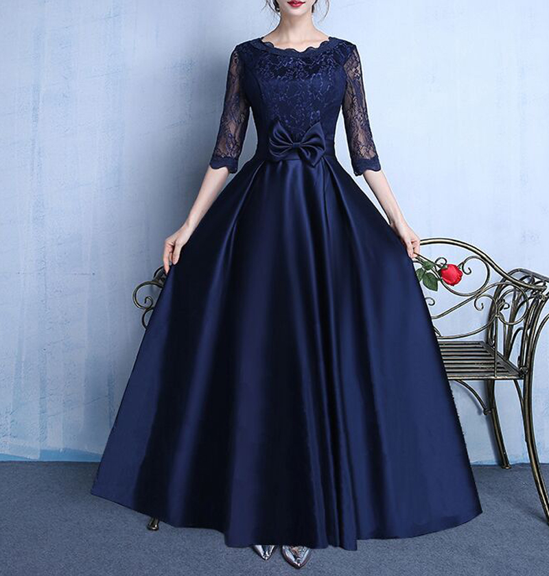 Elegant Satin with Lace Tea Length Mother of the Bride Dresses Detachable Bow Wedding Party Dresses Half Sleeves L&P DQL Studio