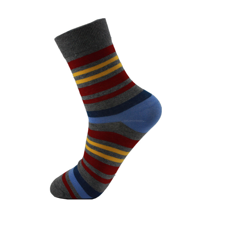 Fashion Colorful Socks Men Hit Color Stripes big dot Jacquard filled optic combed Cotton Male Sock business sock 5 pairs/Lot