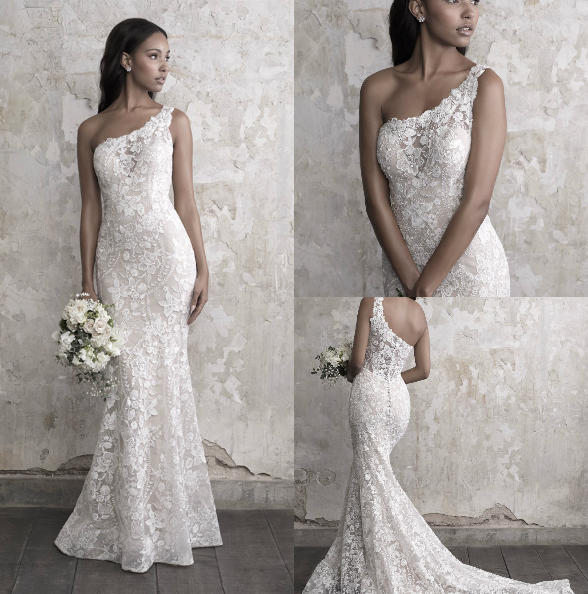 madison james mermaid wedding dresses sexy one shoulder lace vestido de novia backless sweep train plus size wedding dress