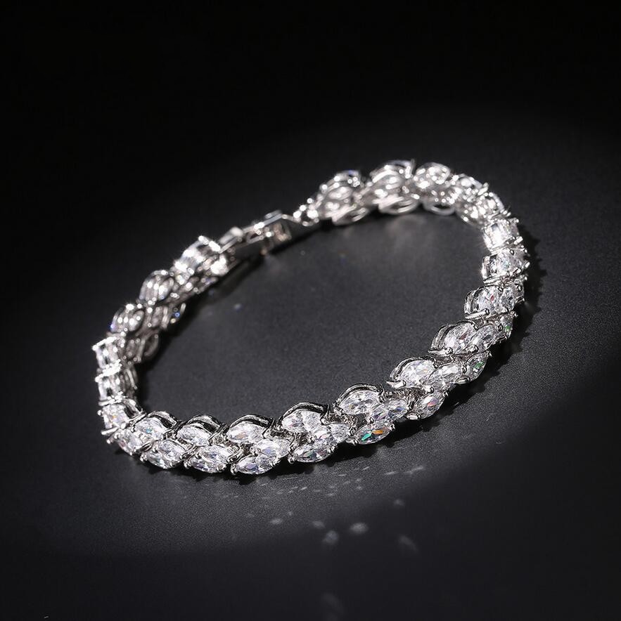 Luxury Jewelry Sparkling 18K White Gold Filled Marquise Topaz CZ Diamond Full Roma Bracelet Hot Party Women Bracelet For Lovers' Gift