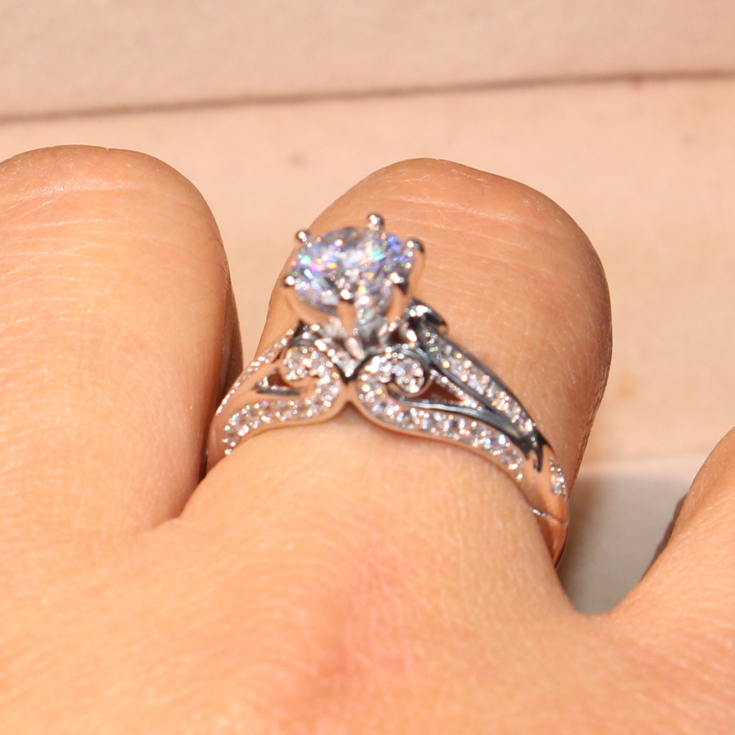 Luxurious Size 5/6/7/8/9/10 Fashion jewelry High quality 10kt white gold filled GF white topaz women wedding GEM Ring set gift