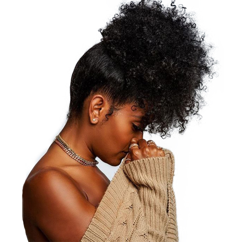 Ponytail Human Hair Mongolian Afro Kinky Curly Ponytail Remy 4B 4C Clip In Extensions Natural Hair Bundles
