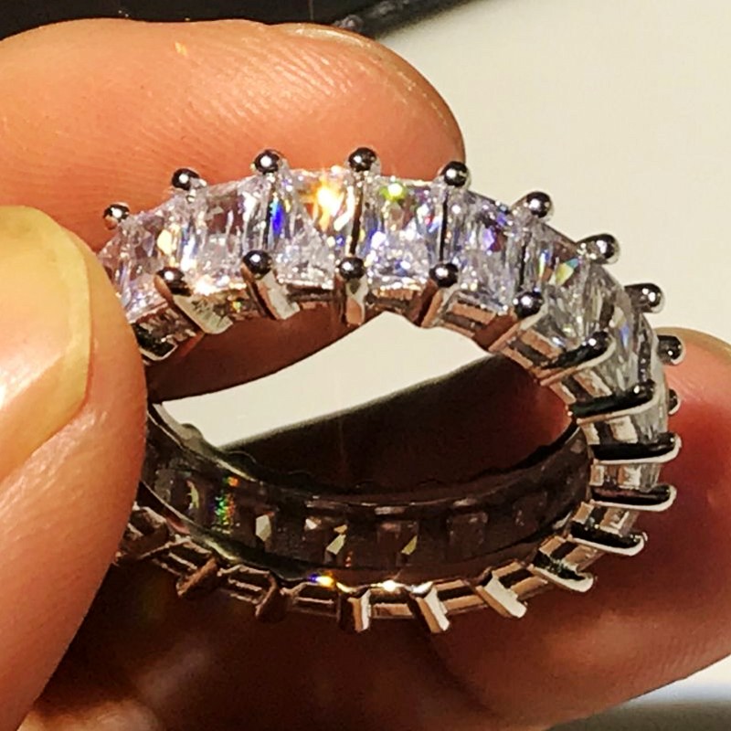 5 Style Sparkg Sterg Sier White Topaz CZ Promise Wedding Band Ring for Women