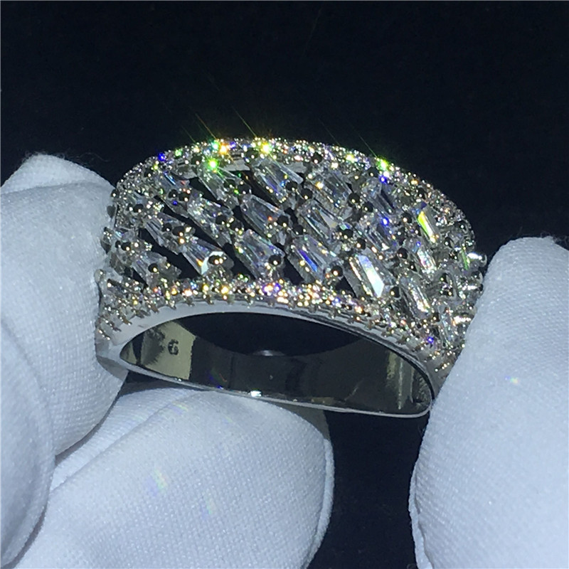 Fashion Hollow ring Silver color T shape Diamond Cz Stone Big Engagement wedding band ring for women Bridal Jewelry