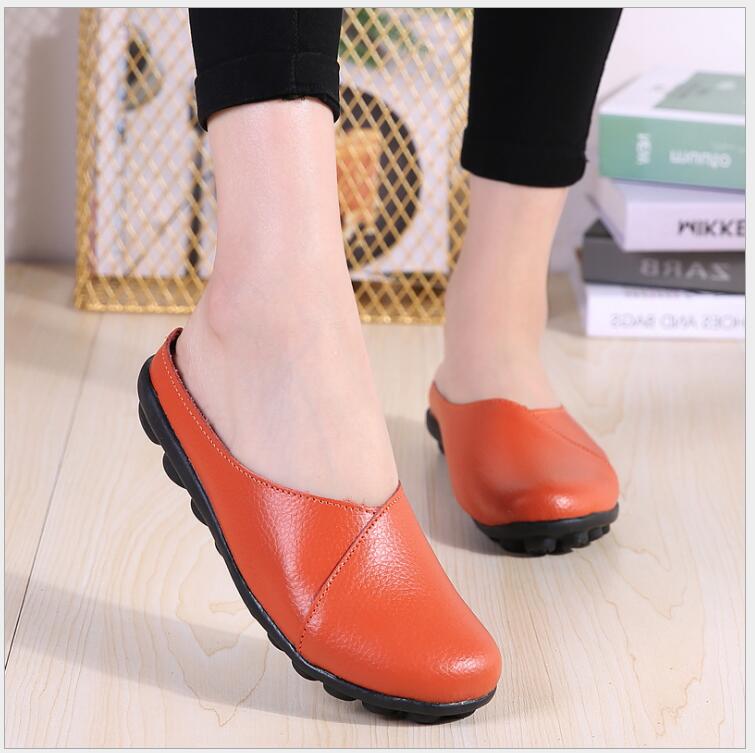 Summer Women Genuine leather Slippers Solid white Black Ladies Flat With Slides Breathable Sandal Baotou Half Shoes