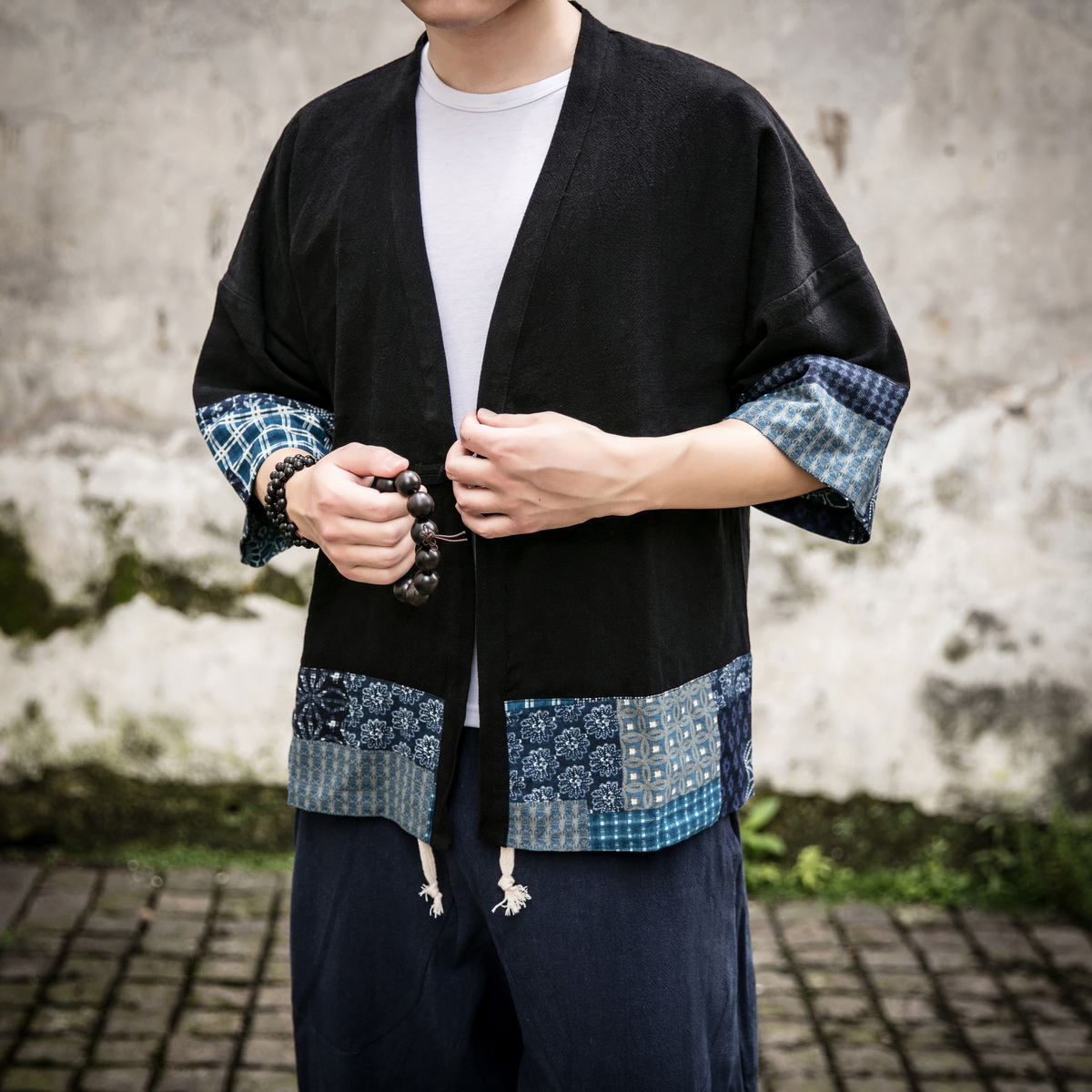 Summer Kimono Jacket 2018 New Half Sleeve Cotton Linen Japanese Style Vintage Jacket Men Retro Chinese Style Floral Patchwork, Black 
Summer Kimono Jacket 2018 New Half Sleeve Cotton Linen Japanese Style Vintage Jacket Men Retro Chinese Style Floral Patchwork, Black