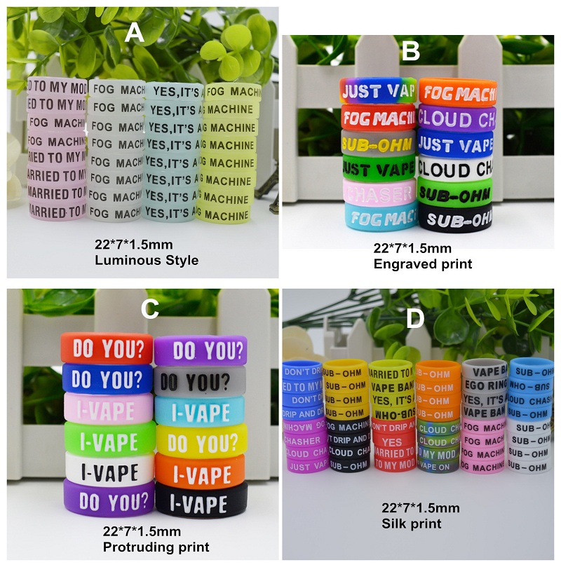 4 Styles Decorative and protection vape band silicone rubber vape rings ecig silicon vape band Non-Slip Rubber Bands E Cigarette 22*7*1.5mm
4 Styles Decorative and protection vape band silicone rubber vape rings ecig silicon vape band Non-Slip Rubber Bands E Cigarette 22*7*1.5mm