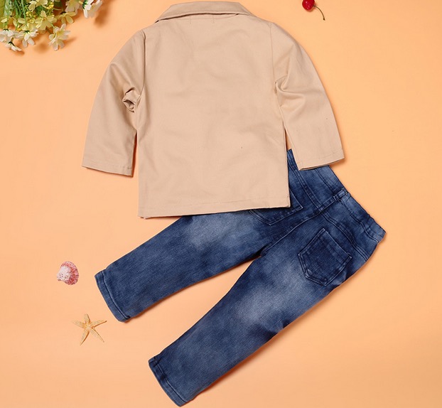 european fashion boys sets baby kids boys jacket+polo shirt+denim pants 3-piece children denim clothing sets